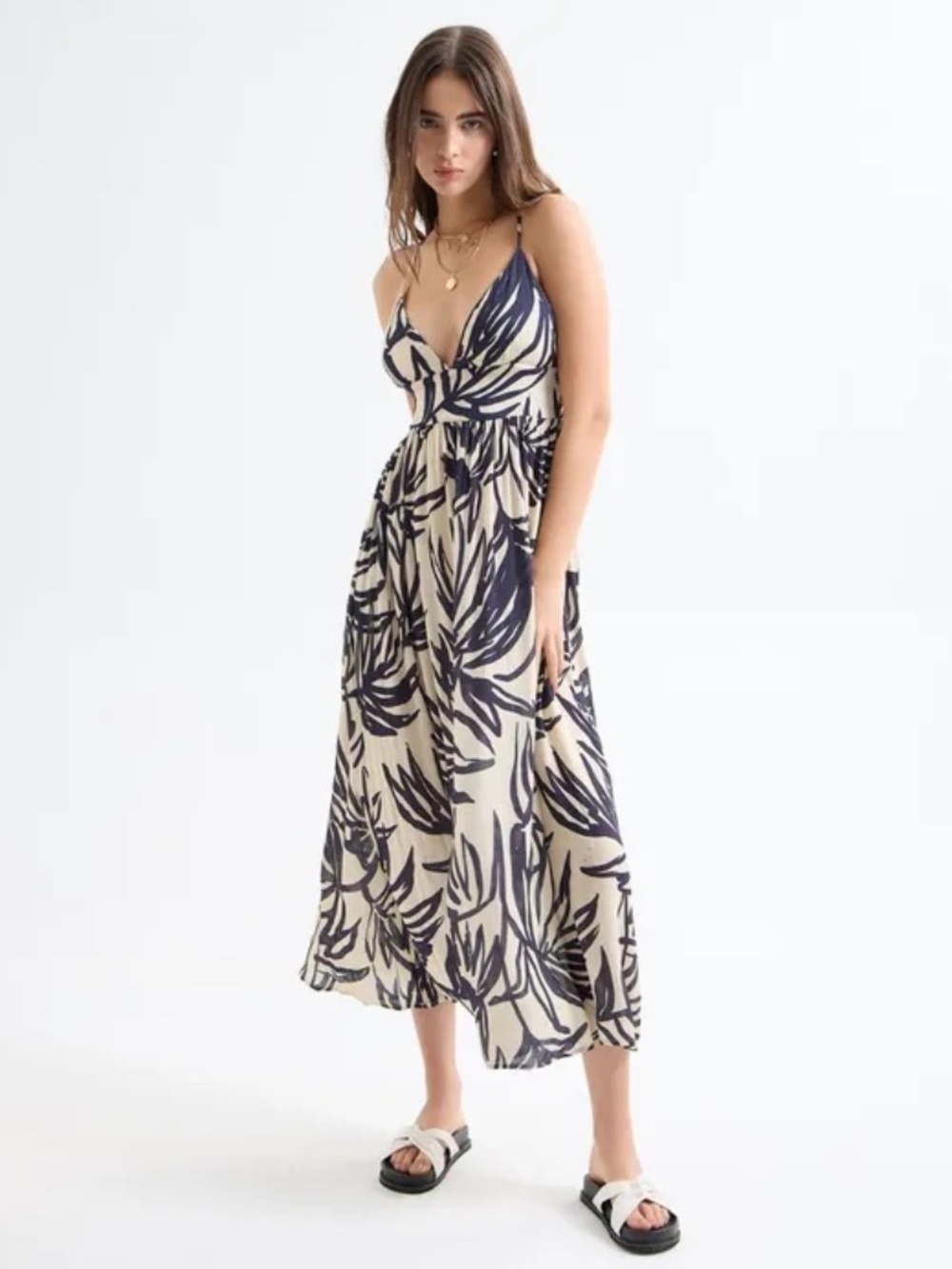 SEVEN SEVEN Palm Print Midi Dress